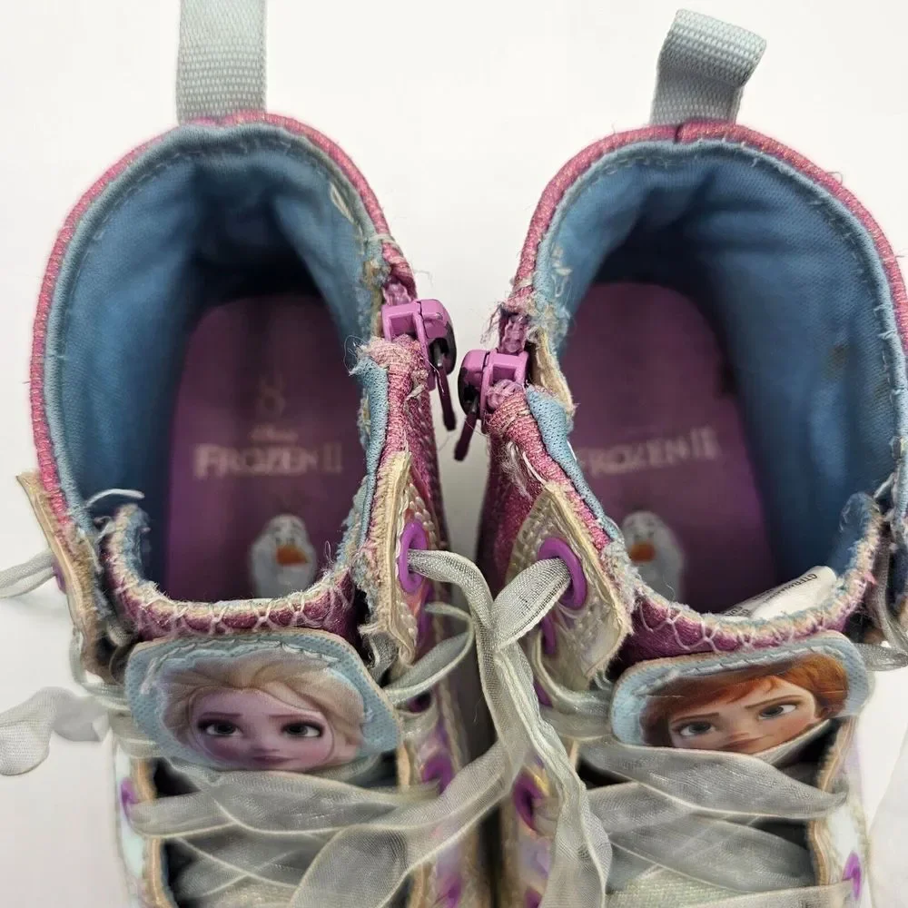 Frozen 2 High Top Sneakers Girl's 8 Multicolor Elsa Anna Disney Lace Tie Zip Sid